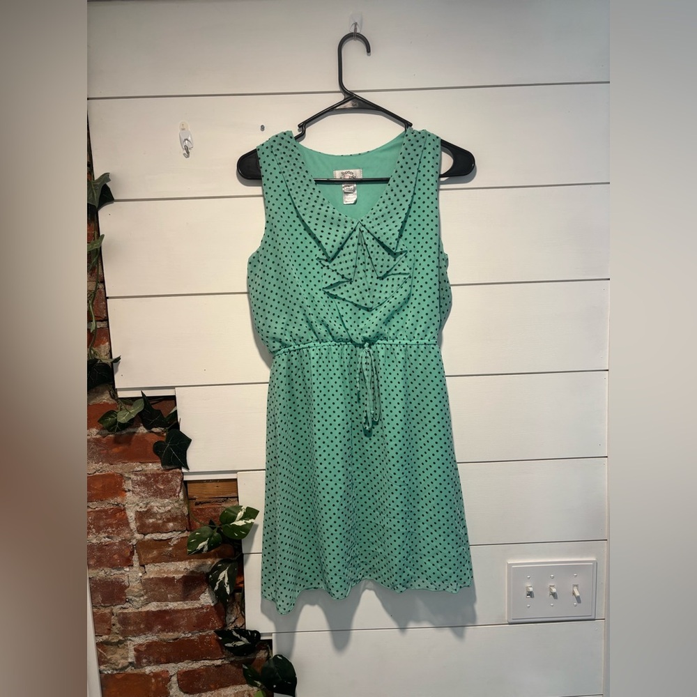 Size Large, Mint Green with Black Polka-Dots Pattern Dress by Sweet Storm
